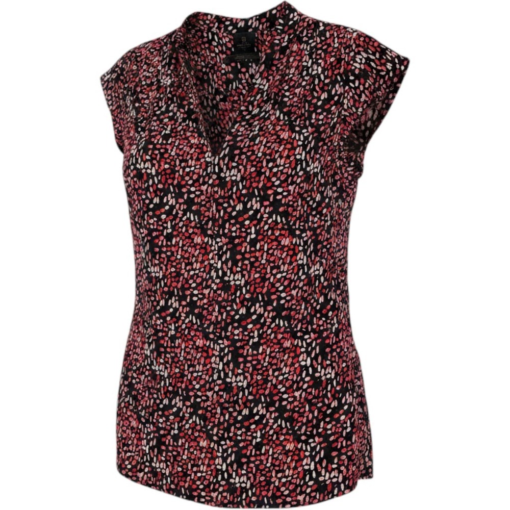 Pure Silk Abstract Print Button Up Blouse Top Lightweight Chic Office Womens 6